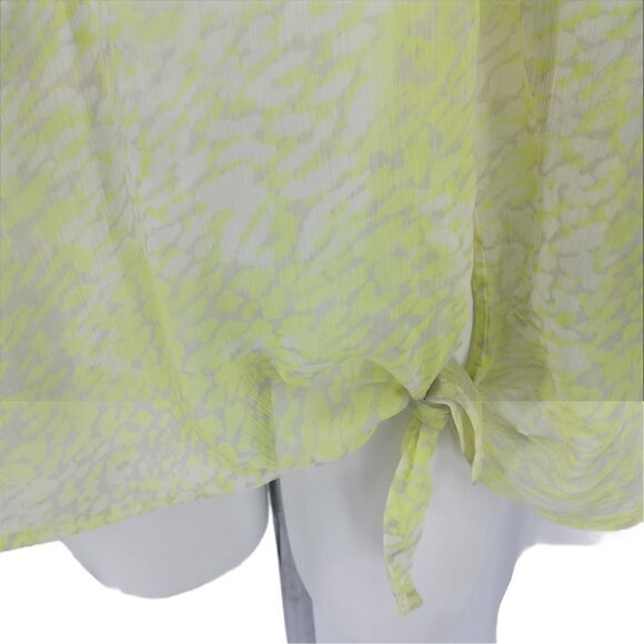 Express Animal Print Sheer Popover Blouse Size L 3/4 Sleeve Tie Waist Yellow Top - Picture 5 of 12